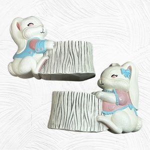 Vintage 1990 Burwood Products Co. 2 Bunny Rabbits Planters Wall Pockets